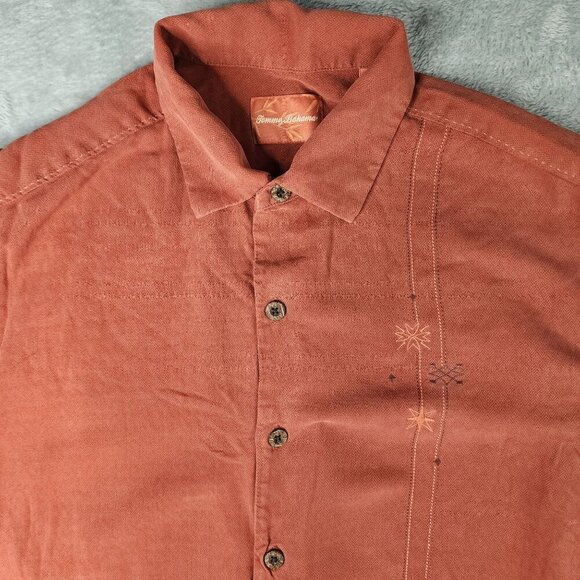 Tommy Bahama Shirt Mens M Silk Rust Red Short Sleeve Button Up Hawaiian Casual - Picture 1 of 13